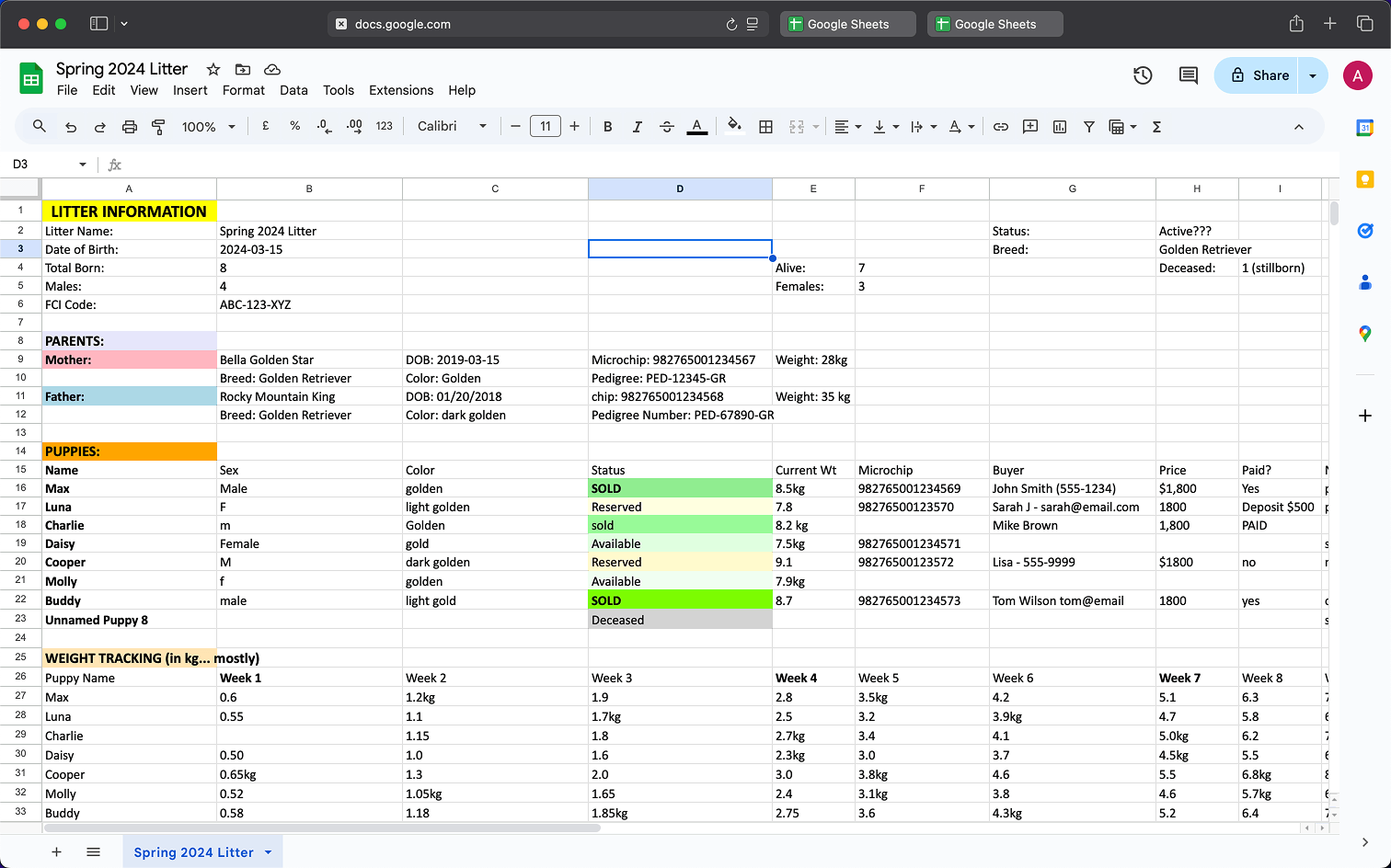 Before - Managing breeding records in spreadsheets