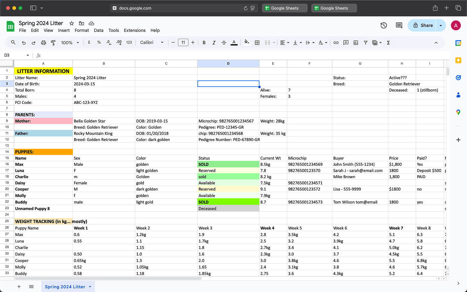 Before - Managing breeding records in spreadsheets